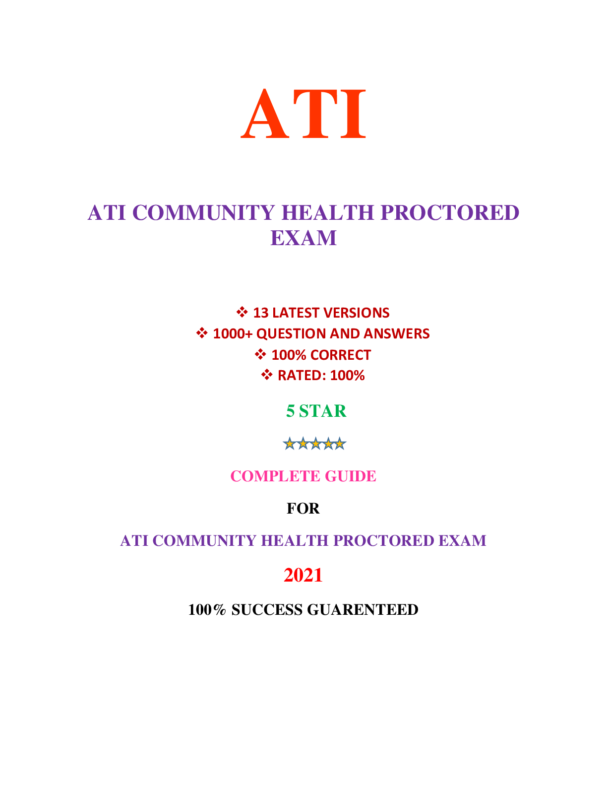 Preview of ATI Community Health Proctored Exam (13 Versions) / Community Health ATI Proctored Exam (1